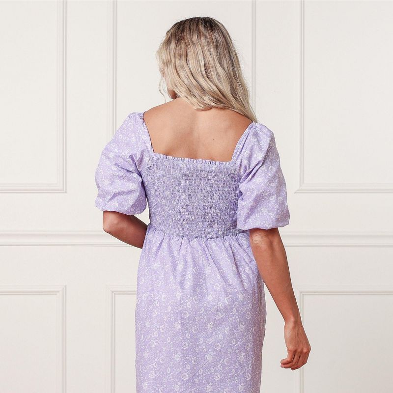 Hope & Henry Womens' Bubble Sleeve Smocked Bodice Dress, 4 of 7