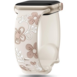 HTUTWOO Floral Apple Watch Band, Engraved Flower Silicone Strap 38/40/41/42/43/44/45/49mm for iWatch Series 11 10 9 8 7 6 5 4 3 2 SE Ultra - 1 of 4