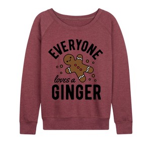 Women's - Instant Message - Everyone Loves Gingerbread Man Lightweight French Terry Wide Neck Long Sleeve Graphic Shirt - 1 of 4
