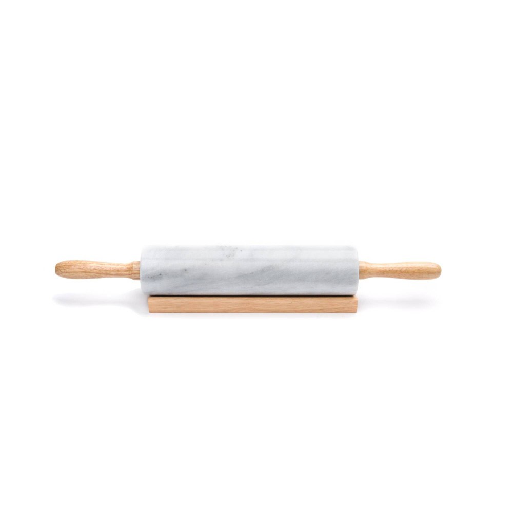 2pc Marble Rolling Pin and Base with Wood Handles - Fox Run