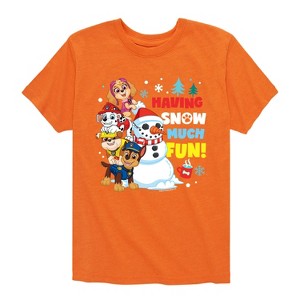 Boys' - Paw Patrol - Skye Marshall Chase Rubble Having Snow Much Fun Short Sleeve Graphic T-Shirt - 1 of 4