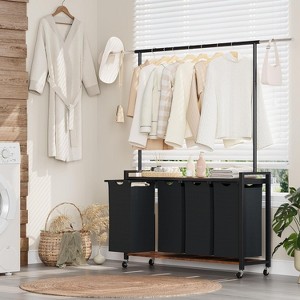 Laundry Sorter 2/3/4 Section with Rolling Hamper, Hanging Rack, Shelf & Lockable Wheels, Heavy Duty Laundry Organizer Cart for Bedroom/Bathroom - 1 of 4