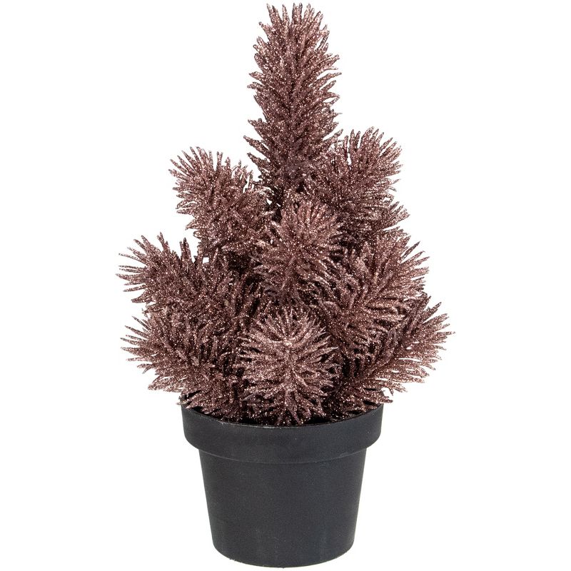 Northlight 8.5" Rose Gold Potted Glittered Artificial Pine Christmas Tree - Unlit, 1 of 4