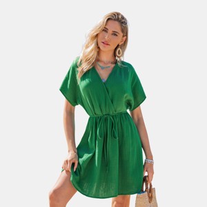 Women's Breezy Green Beach Dress with Drawstring Waist - Cupshe - 1 of 4