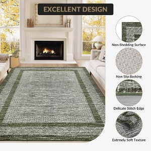 Modern Geometric Bordered Area Rug Non Slip Non Shedding Rug Soft Low Pile Floor Carpet Washable Thin Rug, Contemporary Distressed Rug - 1 of 4