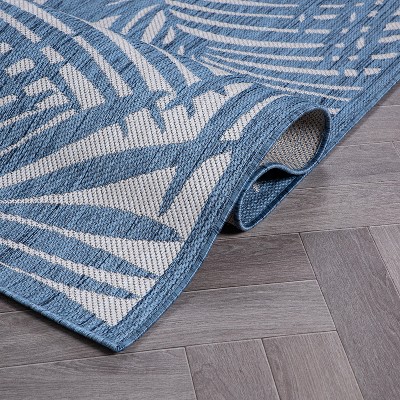 Blue Palm Leaf Flat Woven Synthetic Indoor/Outdoor Rug 2'x3'