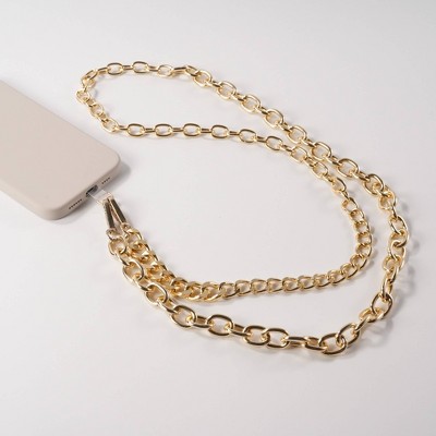 Hello Lux Mixed Metal Link Chain Phone Crossbody Strap - Gold