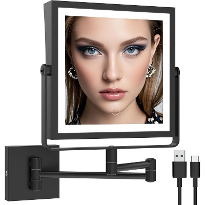 Rechargeable Wall Mounted Makeup Mirror Touch Screen Dimmable, 360° Rotation Extension Foldable Arm
