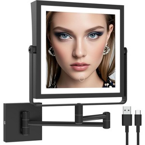 Rechargeable Wall Mounted Makeup Mirror Touch Screen Dimmable, 360° Rotation Extension Foldable Arm - 1 of 4