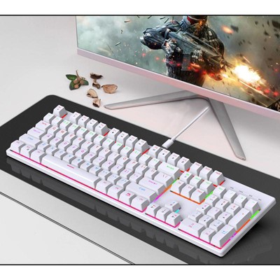 K100M Mechanical Keyboard, RGB Gaming Blue Axis Dustproof and Waterproof 104-Key Competitive Metal Keyboard (White)