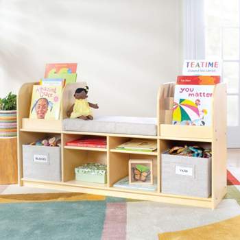 Guidecraft EdQ Reading Nook: Kids Wooden Bedroom Cubby Bookshelf, Reading Bench Storage Organizer for Classroom and Playroom with Bins