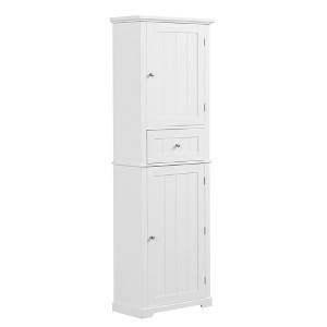 TiramisuBest Tall Bathroom Storage Cabinet, Freestanding Storage Cabinet with Drawer and Adjustable Shelf, MDF Board with Painted Finish, White - 1 of 4