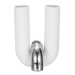 Unique Bargains Ceramic Office Home Decorative U-Shape Vase White and Silver - 1 of 4