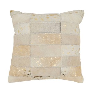 16"x16" Contemporary Hair on Leather Poly Filled Square Throw Pillow Ivory - Saro Lifestyle: Stripe Pattern, Zippered, Indoor Use - 1 of 3