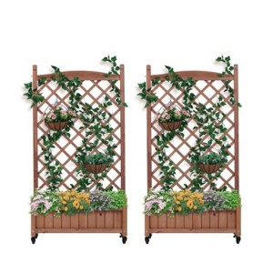 Raised Garden Bed with Trellis 2 Pack, Outdoor Wooden Planter Box & Plant Stand with Climbing Racks - 1 of 4