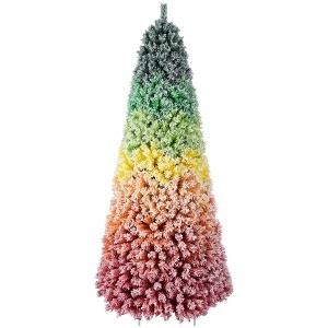NAYSAYE 6FT Rainbow Flocked Artificial Christmas Tree with Full PVC Branches and Sturdy Metal Stand for Indoor Holiday Decor, Multicolor, 32"*32"*72" - 1 of 4