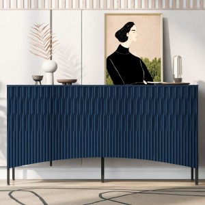 Elegant Sideboard Featuring Curved Bottom Doors with Arched Groove Design in a Stylish Four-Door Layout,Suitable for Living Rooms,Entrance and Study - 1 of 4