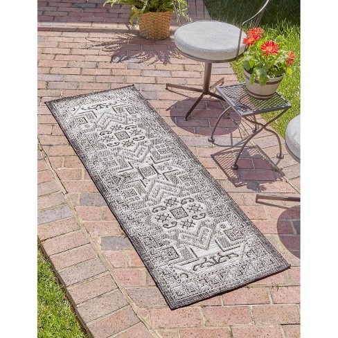Unique Loom 2' 0 X 6' 0 Runner Indoor/outdoor Aztec Charcoal Gray ...