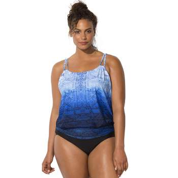 Swimsuits for All Women's Plus Size Loop Blouson One Piece Swimsuit