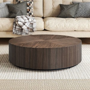 NicBex Modern Round Drum Coffee Table for Living Room,Wood Veneer Tea Table,Center Table for Apartment,No Need Assembly,Walnut - 1 of 4