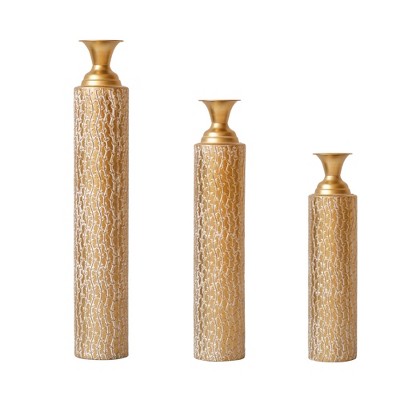 Infurnic Decorative Vases 3PCS Twigs Dried Flowers Antique Worn Vases, High Independent Stand for Living Room, Entryway, Gold, 5.91"*4.92"*33.86