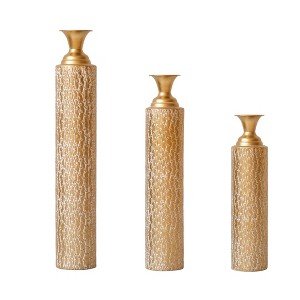 Infurnic Decorative Vases 3PCS Twigs Dried Flowers Antique Worn Vases, High Independent Stand for Living Room, Entryway, Gold, 5.91"*4.92"*33.86 - 1 of 4