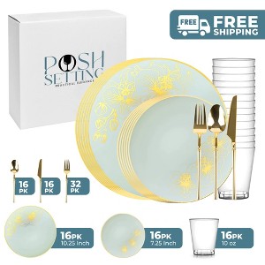 Posh Setting 112 Piece Antique Turquoise And Gold Plastic Party Bundle - Orchid (16 Settings) - 1 of 4