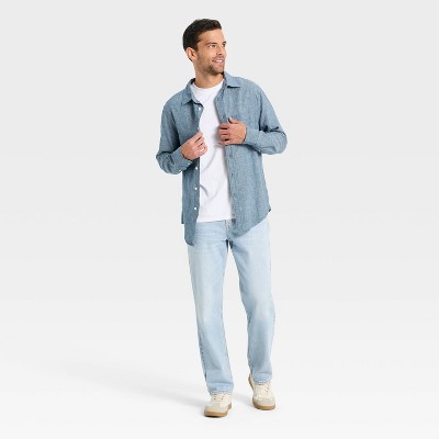 Мужские рубашки Goodfellow & Co Men's Long Sleeve Button-Down Shirt - Goodfellow & Co™ Heathered Blue M — фото 2