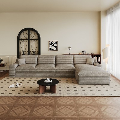 MAYEERTY 135" Modular Sofa Camel - 135", Corduroy, Double-Layer, Detachable Cushions, No Assembly, for Spacious Room