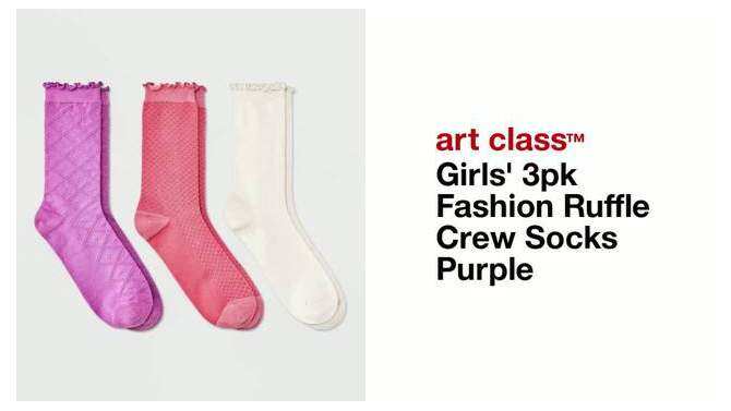 Girls' 3pk Fashion Ruffle Crew Socks - art class™ Purple, 2 of 5, play video