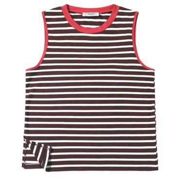 ATHLECHIC Women's Striped Color Block Side Slits Crew Neck Casual Sleeveless Shirts