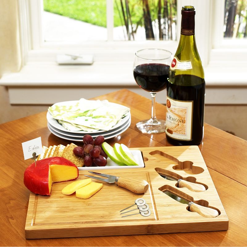 Picnic at Ascot Bamboo Cheese Board/Charcuterie Plate with 3 Stainless Steel Cheese Tools, Ceramic Dish, and Markers - Great Holiday Gift for Gourmets, 4 of 5