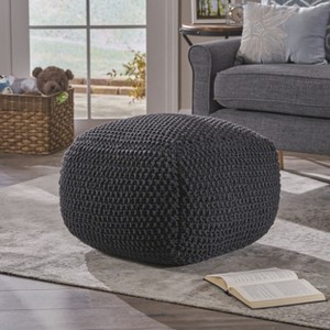 CAVINAS 20 x 20 Inch Round Pouf, Knitted Bean Bag Ottoman Chair with Diamond Texture for Living Room, Bedroom, Dorm, No Assembly - 1 of 4