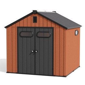 8x8 FT Steel Frame Double Door Storage Shed with Foam PP Wall Insulation Baseboard Windows and Skylights Waterproof Mildew-proof UV-resistant - 1 of 4
