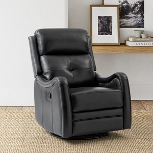 Flavio Genuine Leather Swivel Rocker Recliner with nailhead trims for living room | ARTFUL LIVING DESIGN - 1 of 4