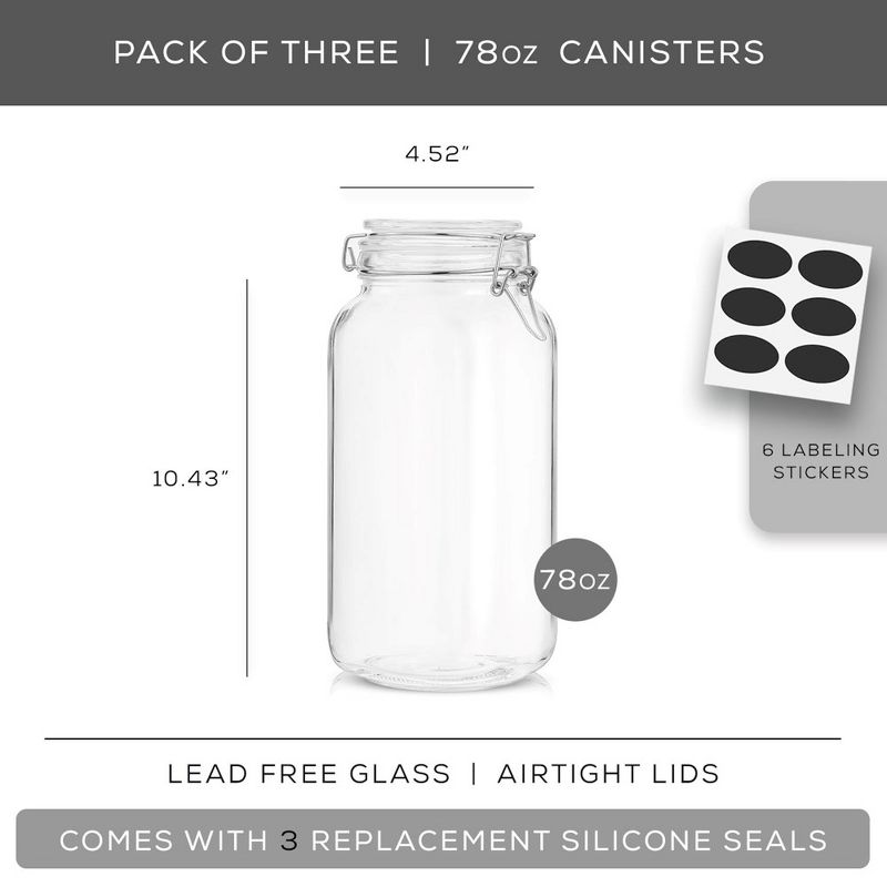 JoyJolt Airtight Glass Jars Storage Cannister with Silicone Seal Lids - Set of 3 - 78 oz., 5 of 7