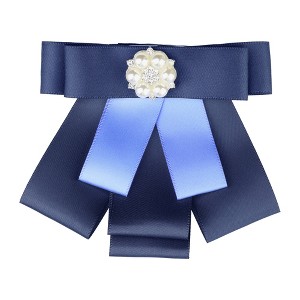 Elerevyo Women's Pre-tied Bowknot Elegant Rib Bow Brooch - 1 of 4