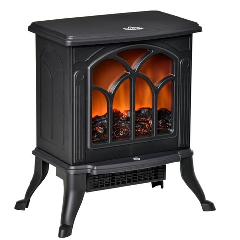 HOMCOM Freestanding Electric Fireplace, Space Heater with Realistic Flame Effect, Adjustable Temperature, Overheat Protection, 750W/1500W, Black - image 1 of 4