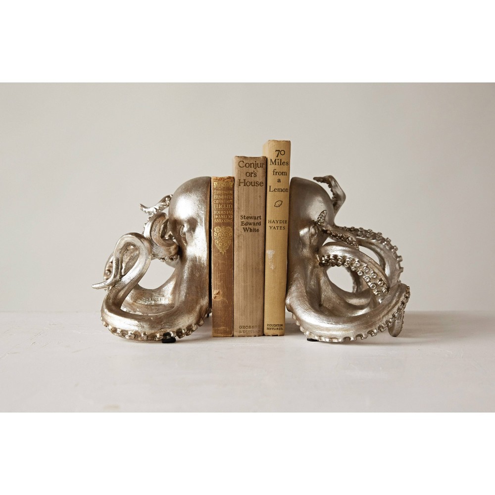 Resin Octopus Bookends - Silver - Storied Home: Nautical Decor, Coastal Style, Holds Books Securely
