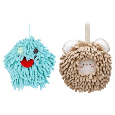 REGALWOVEN Bathroom Cute Decorative Absorbent Soft Chenille Hanging Hand Towel 7" x 7" 2 Pcs
