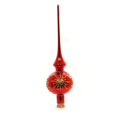 Golden Bell Collection 10.5" Red Finial W/ Gold Snowflakes Tree Topper Christmas  -  Tree Toppers