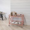 Merrick Lane Rolling Bar Cart Contemporary Kitchen Serving Cart with Mirrored Bottom Shelf and Crisscross Rose Gold Metal Frame - 2 of 4