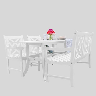 4pc Magnolia Wood Dining Set White - Vifah