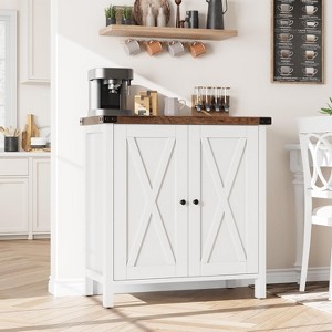 Jojoka Farmhouse Sideboard Buffet Cabinet, Small Storage Cabinet w/ 2 Doors and Adjustable Shelves, Accent Entryway Console Cupboard for Living Room - 1 of 4