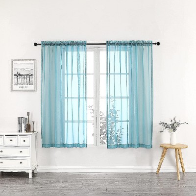 Image of Goodgram® Basics Turquoise Blue 2 Piece Rod Pocket Translucent Sheer Voile Window Curtain Panels For Small Windows - 45 In. Long