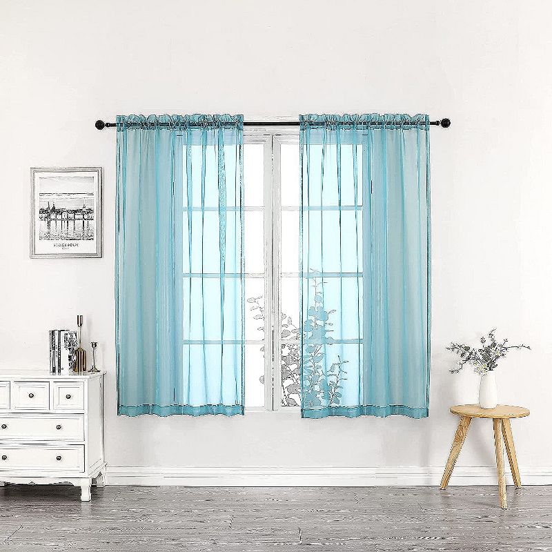 Goodgram® Basics Turquoise Blue 2 Piece Rod Pocket Translucent Sheer Voile Window Curtain Panels For Small Windows - 45 In. Long, 1 of 4