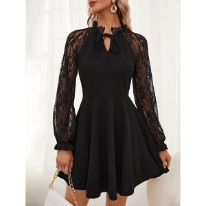 Womens Dress Long Sleeve Lace Collar Tie Front Dress - 1 of 2