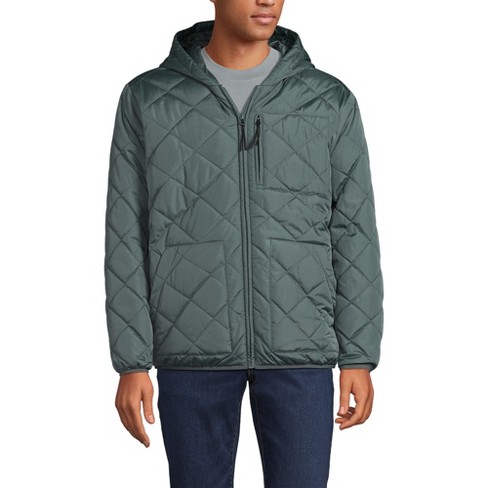 Lands End Men s Featherfree Insulated Diamond Quilted Hoodie Jacket Medium Dusty Juniper Target