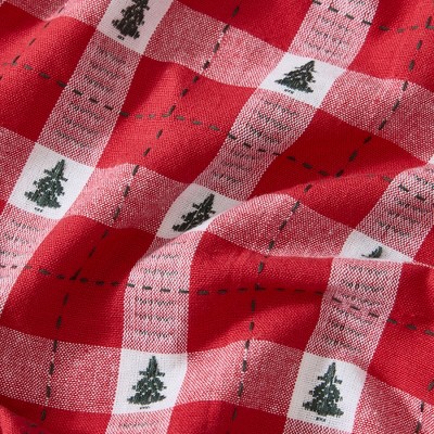 Red and Ivory Cotton Plaid Rectangular Winter Tablecloth, 60"x102"