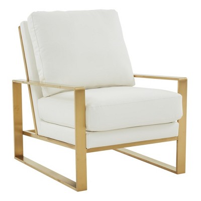 LeisureMod Jefferson Accent Arm Chair Upholstered in Faux Leather with Gold Stainless Steel Frame